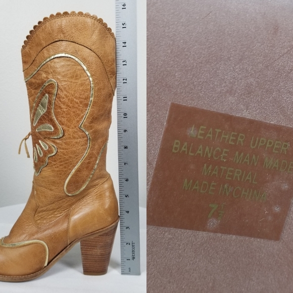 AWOL 90s Y2K Barbie Bratz Butterfly Tan Leather Western Rockabilly Boots 7.5 - Picture 10 of 12